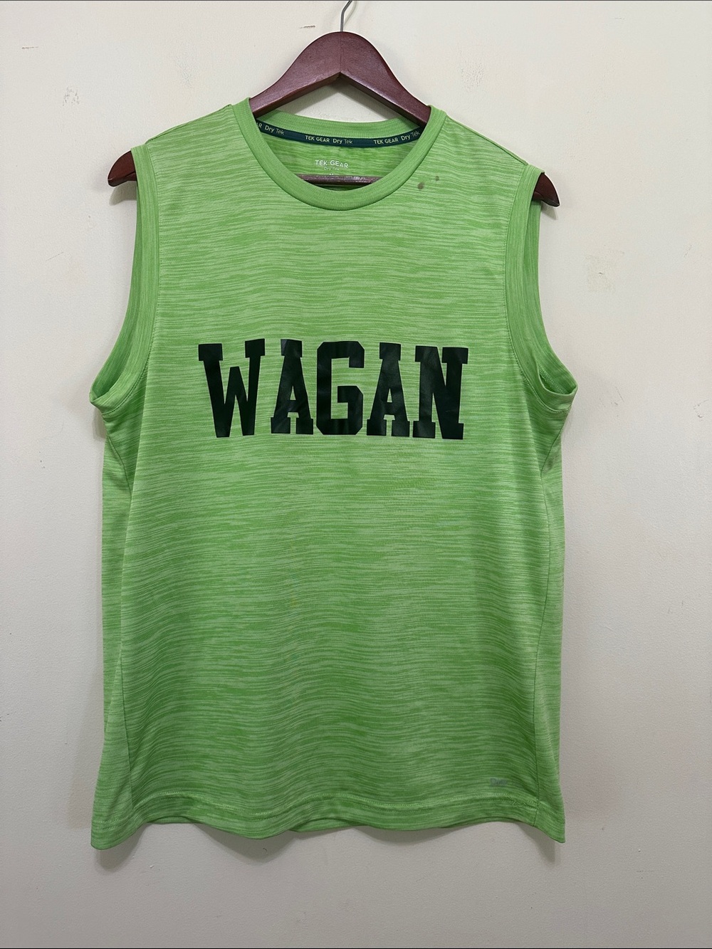 tek gear Bright Lime Green Sleeveless Athletic Tank with WAGAN Print